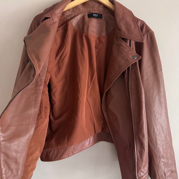 ABLE Maha Lamb Leather Jacket Whiskey Brown Plus Size 2X Moto Jacket $398 - Picture 5 of 7
